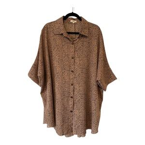 Easel Leopard Print Oversized Short Sleeve Blouse - Size Large